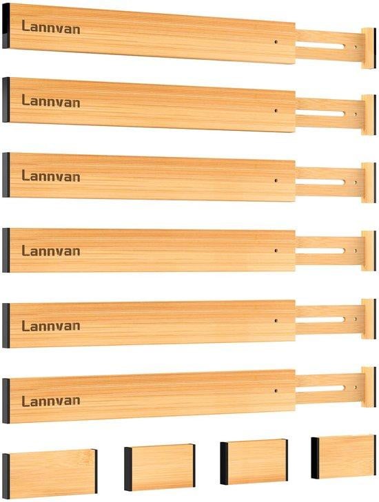 Set van 6 bamboe ladescheiders, bruin/multicolor, voor keuken, badkamer of kantoor