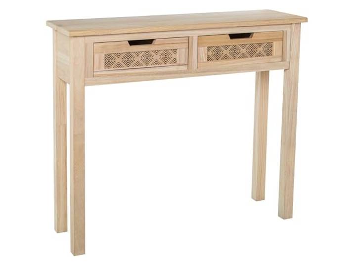 DRW Konsolentisch für den Eingangsbereich mit 2 Schubladen aus natürlichem MDF-Holz, 90 x 28 x 80 cm