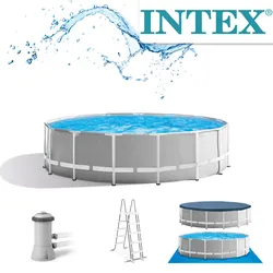 Intex Frame Pool Set Prism Rondo Ø 457 x 122 cm grau | Komplettset mit offiziellem Sicherheitskit