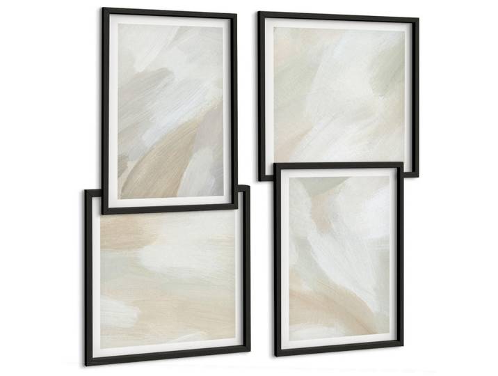 Tulup Bilder SET 4er Set - 50x50 cm & 40x60 cm Schwarzer Rahmen - Abstrakte Pinselmalerei auf Leinwand, Kunststoff, Rechteckig, 50x50 cm, gerahmt, Bilder & Rahmen, Bilder
