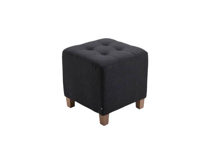 Tabouret bas repose pieds pouf capitonne en tissu noir pieds en bois 45x46 cm 10_0000162
