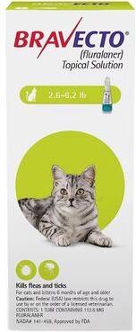 Bravecto Spot-On For Small Cats 2.6 Lbs - 6.2 Lbs (Green) 2 Pack