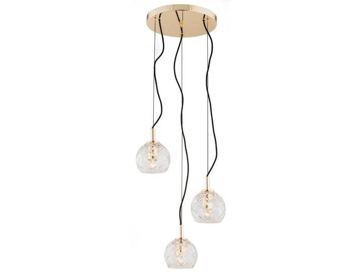 Hängeleuchte Oviedo, Transparent, Messingfarben, Metall, Glas, Kreise, rund, 40x40x165 cm, Made in EU, CE, Lampen & Leuchten, Innenbeleuchtung, Hängeleuchten, Pendelleuchten