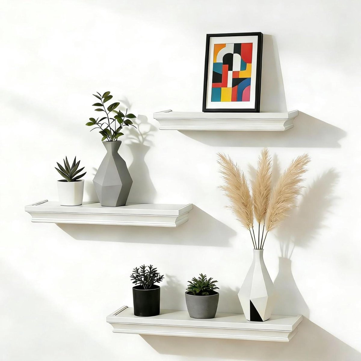 Set van 3 witte zwevende wandplanken voor woonkamer, keuken of badkamer