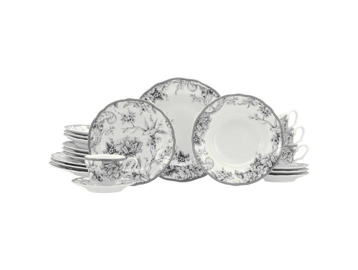 Creatable Kombiservice Adelaide Grau, Grau, Weiß, Keramik, 20-teilig, Blume, 200 ml,200 ml, stapelbar, Essen & Trinken, Geschirr, Geschirr-Sets, Kombiservice