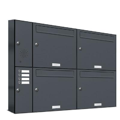 AL Briefkastensysteme 4 Fächer Premium Wand Briefkasten Anlage A4, in RAL 7016 Anthrazit Grau, robust, wetterfest, Artikelnummer: 331P4EA2KSLP7016