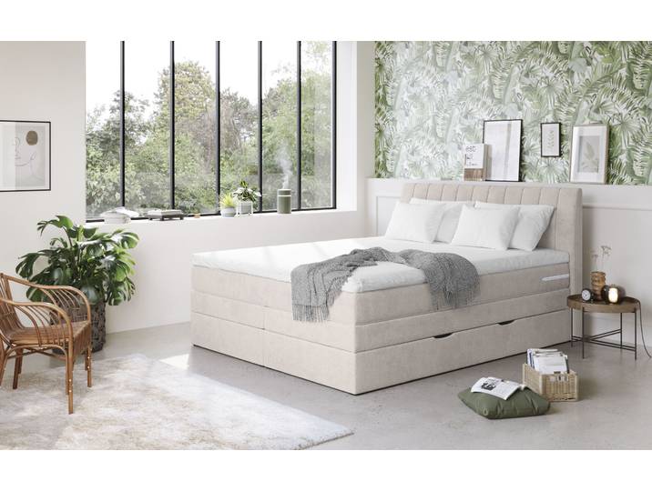Boxspringbett, Polyester, Grau, 160×200 cm, Mit Bettkasten & Topper, Cotta