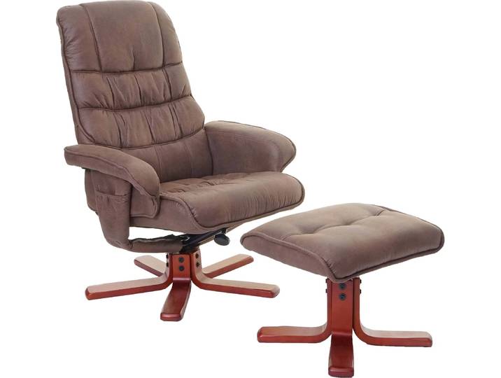 Fauteuil relax HWC-E30\, Fauteuil TV Fauteuil TV avec pouf\, ® ~ imitation daim marron