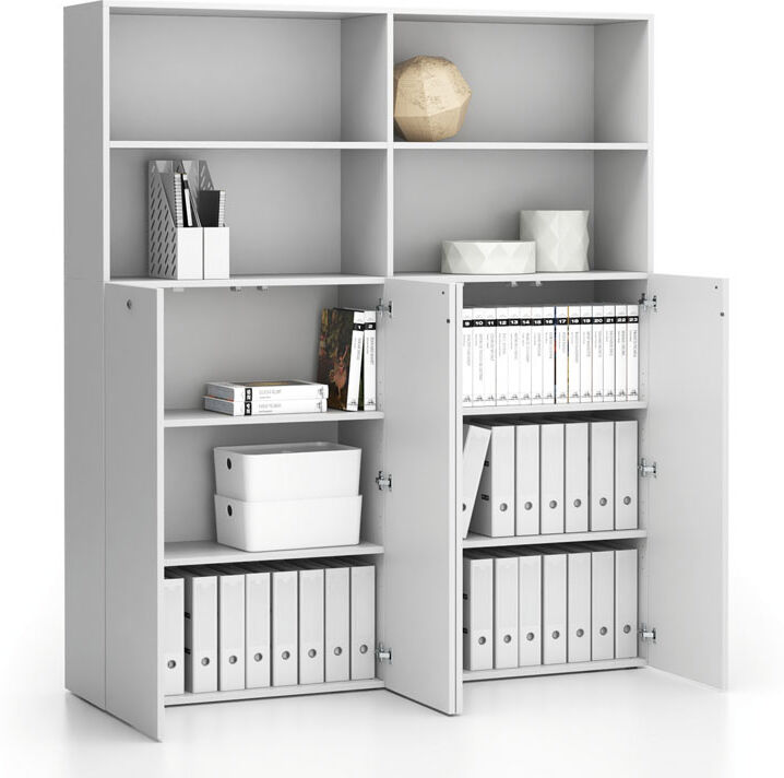 PLAN Doppelbüroregal 2-türig SEGMENT, abschließbar, 8 Fachböden, weiß