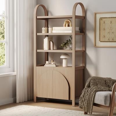 Nathan James Iris Bohemian 3 Tier Bookshelf, Arched Bookcase Cabinet, Solid Wood Bookcase with Cabinet Base