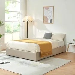 Polsterbett Nola 140x200 cm Leinen Beige [en.casa]