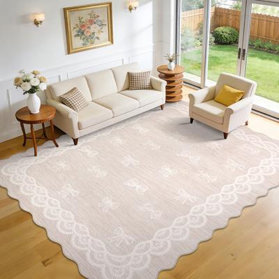 Garvee Scalloped Bow Washable Area Rugs for Living Room
