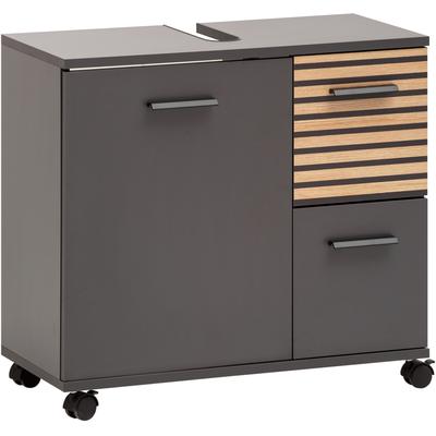 Waschbeckenunterschrank WELLTIME "Katta, Waschbeckenunterschrank, Made in Germany, B: 65 cm", schwarz (anthrazit, akustikprint), B:65,1cm H:60cm T:32cm, FSC-zertifizierter Holzwerkstoff, Schränke, Waschbeckenunterschrank, Solide Verarbeitung -...