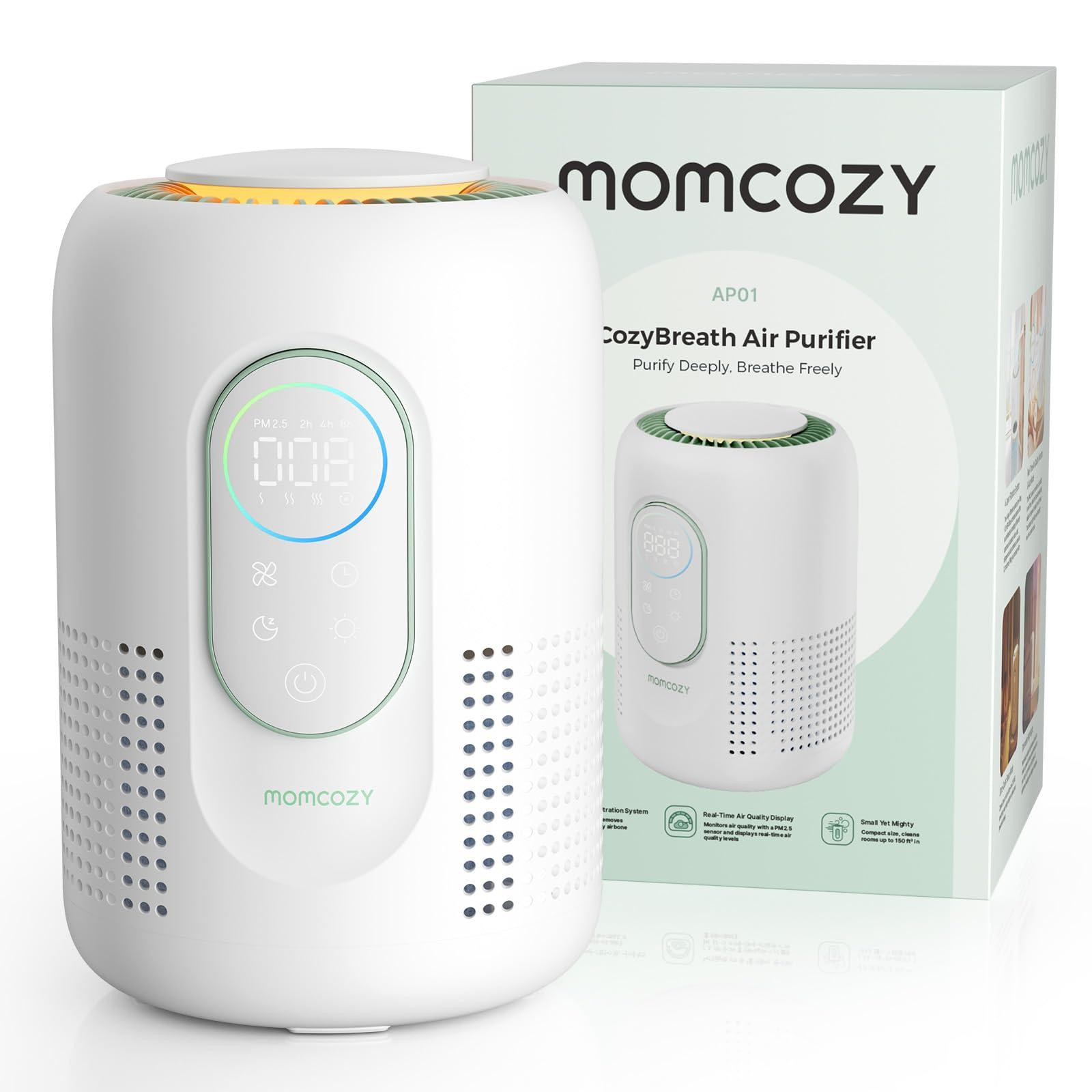 Momcozy luchtzuiveraar voor de kinderkamer met 4-filtersysteem, H13 HEPA-filter en actieve koolstoffilter, real-time PM2,5 monitoring en stille modus
