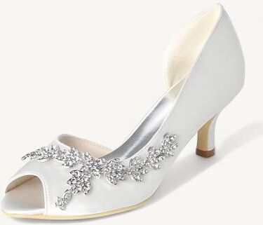 LightInthebox Women's Wedding Shoes Bling Bling Sparkling Shoes Bridal Shoes Rhinestone Kitten Heel Peep Toe Elegant Satin Loafer Silver White Ivory