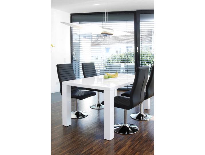 Mid.you Tischgruppe, Schwarz, Weiß Hochglanz, Metall, rechteckig, Säule, 90x76x180 cm, Esszimmer, Tische, Esstische