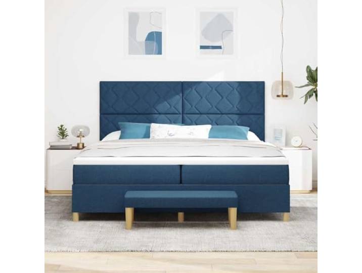 KTHLBRH Doppelbett Blau 200 x 200 cm mit Bank Holzgestell, mittlere Matratze, gepolstertes Kopfteil, 2 Stück
