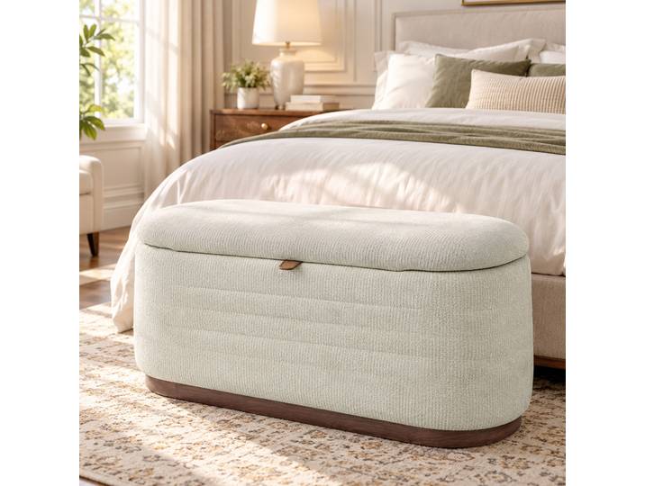 HOMCOM Banc Ovale Moderne Tissu Chenille Rangement 91x40,5x45cm