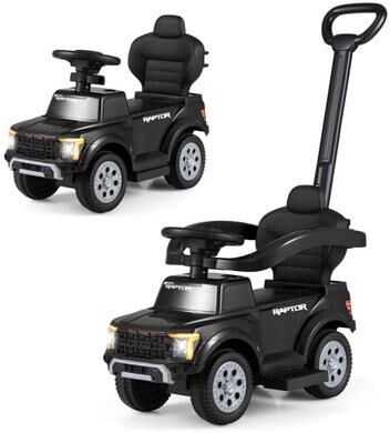 Costway 3-In-1 Licensed Ford Push Car for Toddlers-Black