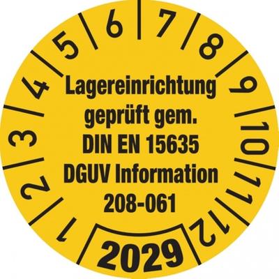 König Werbeanlagen Dreifke® Jahresprüfplakette, Lagereinrichtung DGUV Information 2 - 30 mm Folie selbstklebend