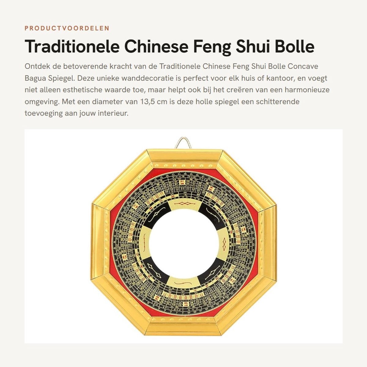 Dailygoods Bagua Spiegel 13,5 cm - Bol/Concaaf - Houten Feng Shui Wandspiegel
