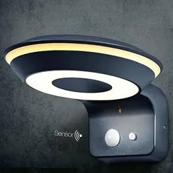 Osram Wandleuchte Endura Style Solar Glow Sensor Wall in Schwarz aus Aluminium - zwei separat steuerbare Lichtringe, warmweißes Licht