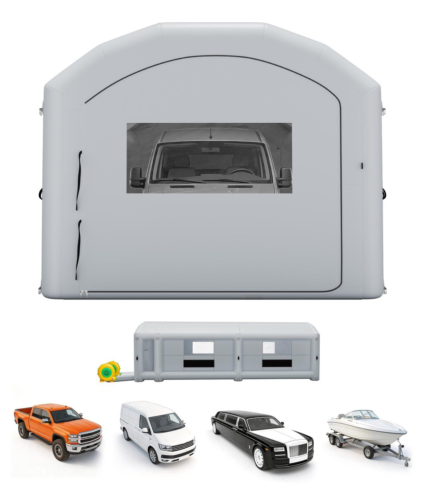 Aufblasbare Lackierkabine Lackierzelt - Spritzkabine 12 x 5 x 4 m - Mit 950 W und 1100 W Gebläse - Aktivkohlefilter - Umkleide - PVC Fenster - Für Pickups und Transporter - Grau