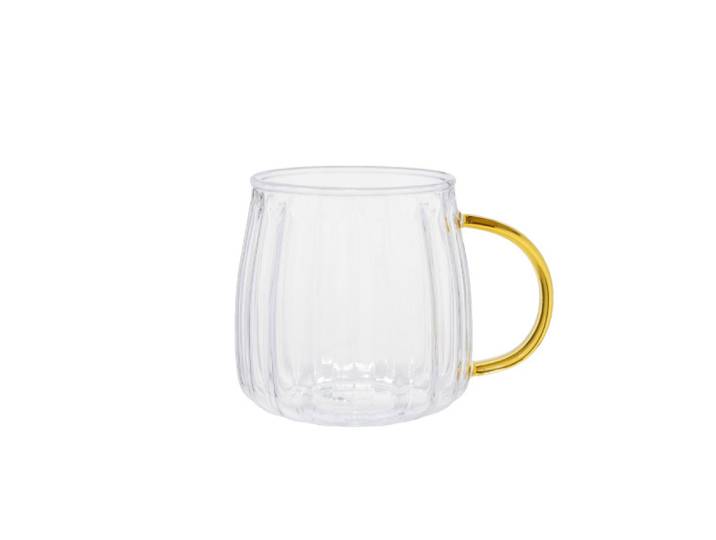 Verre à latte rainuré avec anse dorée CHiATO, 400 ml – transparent