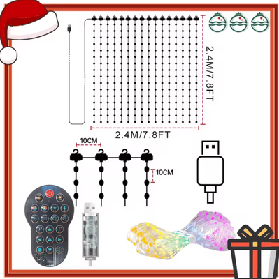 Inspire Curations Smart RGB Music Sync Curtain Fairy Lights 2.4mx2.4m 256leds 1pc curtain Light