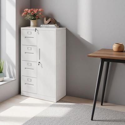 VIVIADORE 4 Drawer Steel Vertical File Cabinet with Lock,Heavy Duty Metal Filing Storage Locker with Side Wardrobe Compartment