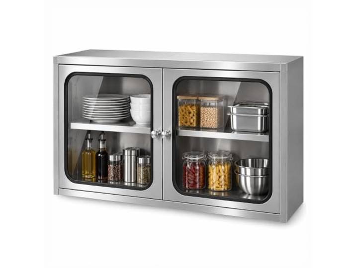 2-Etagen-Wandschrank aus Edelstahl, Küchenschrank, Wand-Aufbewahrungsregal Sichtbare Aufbewahrung, Leicht zu Reinigender Metall-Organizer für Restaurant, Café und Lebensmittelzubereitung(39in/100cm)