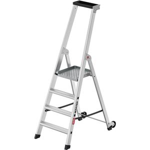 Hailo Stehleiter Master P80, 10000117, mit Plattform, fahrbar, aus eloxiertem Aluminium, bis 150kg, mit 4 Stufen