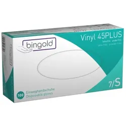 BINGOLD Vinyl 45PLUS Einweghandschuhe Transparent puderfrei 100 Stück : S