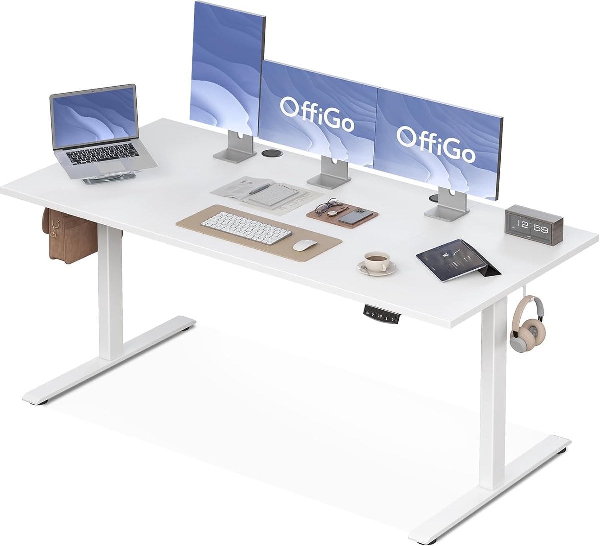 Elektrisch Hoogte Verstelbaar Bureau 180cm Wit - Ergonomisch Zit-Sta Bureau met Geheugenfunctie