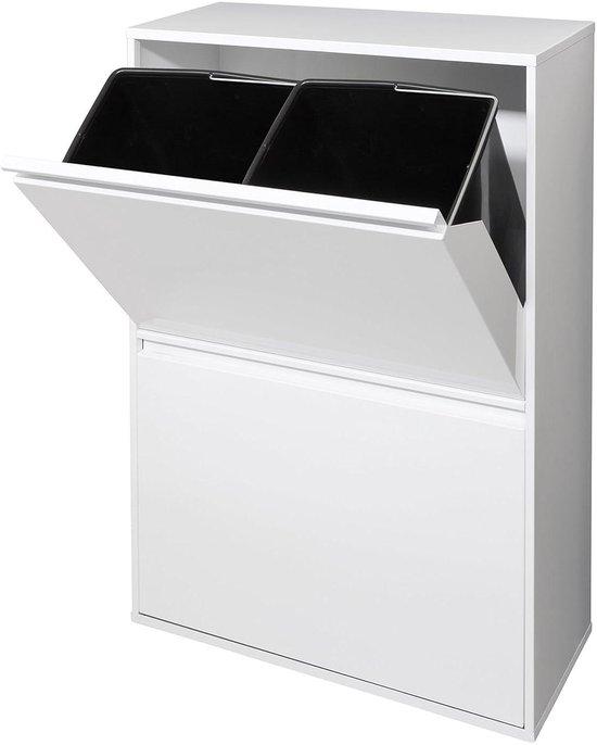 Mülltrennungsmöbel - Recyclingbehälter aus Stahl - Mülltrennung im Haushalt - 4 herausnehmbare Behälter - 4 x 17 Liter - Weiß