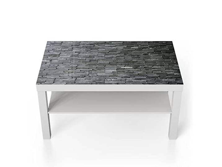 DEQORI Glastisch weiß groß 90x50 cm Motiv Natursteinmauer ausgefallener Beistelltisch aus Glas Hochglanz Couchtisch fürs Wohnzimmer moderner Couch Tisch mit Design