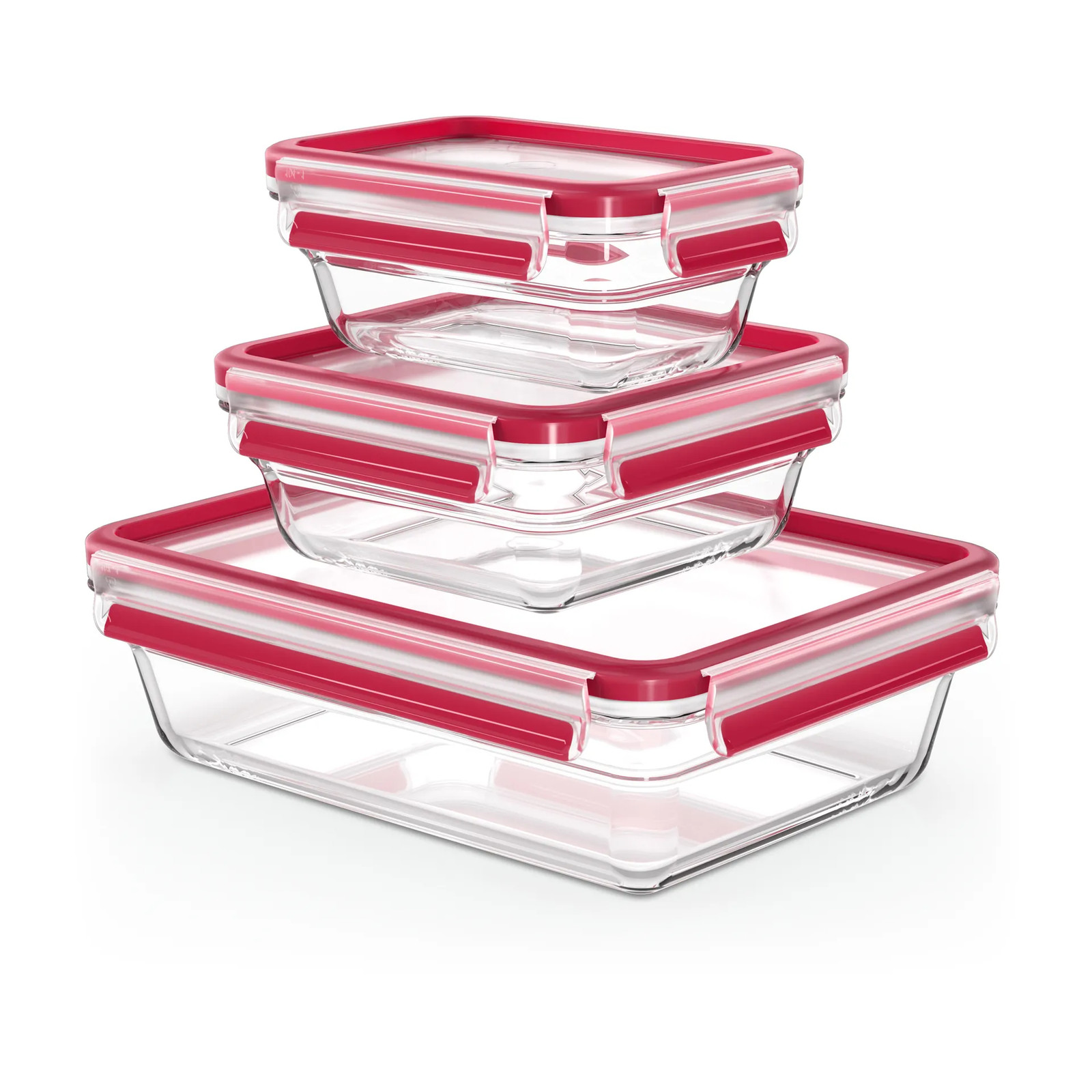 Tefal MasterSeal N10509 Sada lunchtrommel 3-pack, Rood, Transparant, Glas