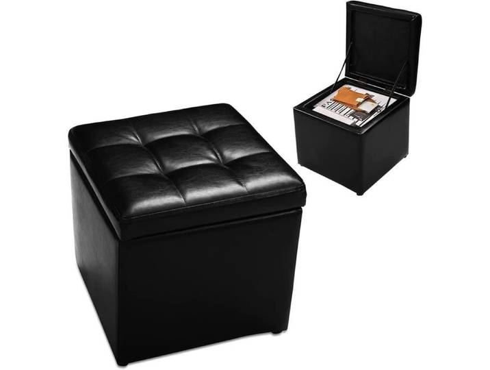 RELAX4LIFE Tabouret Pouf de Rangement 40X40X40CM en Cube Repose-Pieds en Bois&PU Cuir Pieds Antidétapants& Éponge Assis Doux