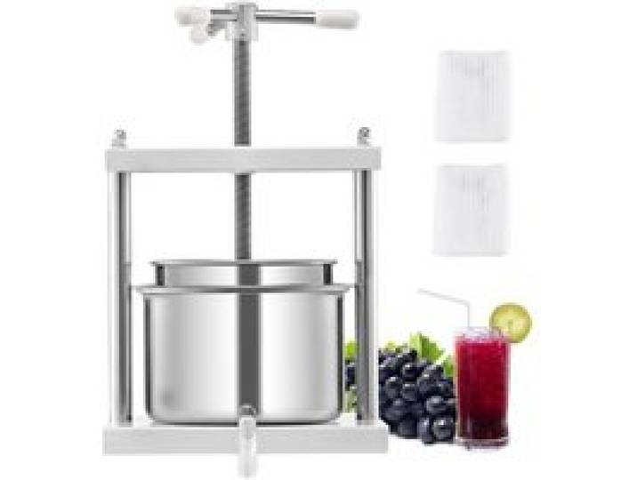 VEVOR Obstweinpresse Obstmühle, (5 L) mit 2 Edelstahlfässer, manueller Entsafter zur Weinherstellung, Apfelweinpresse Apfelpresse Traubenpresse Olivenölpresse mit dreieckigem Griff für Küche