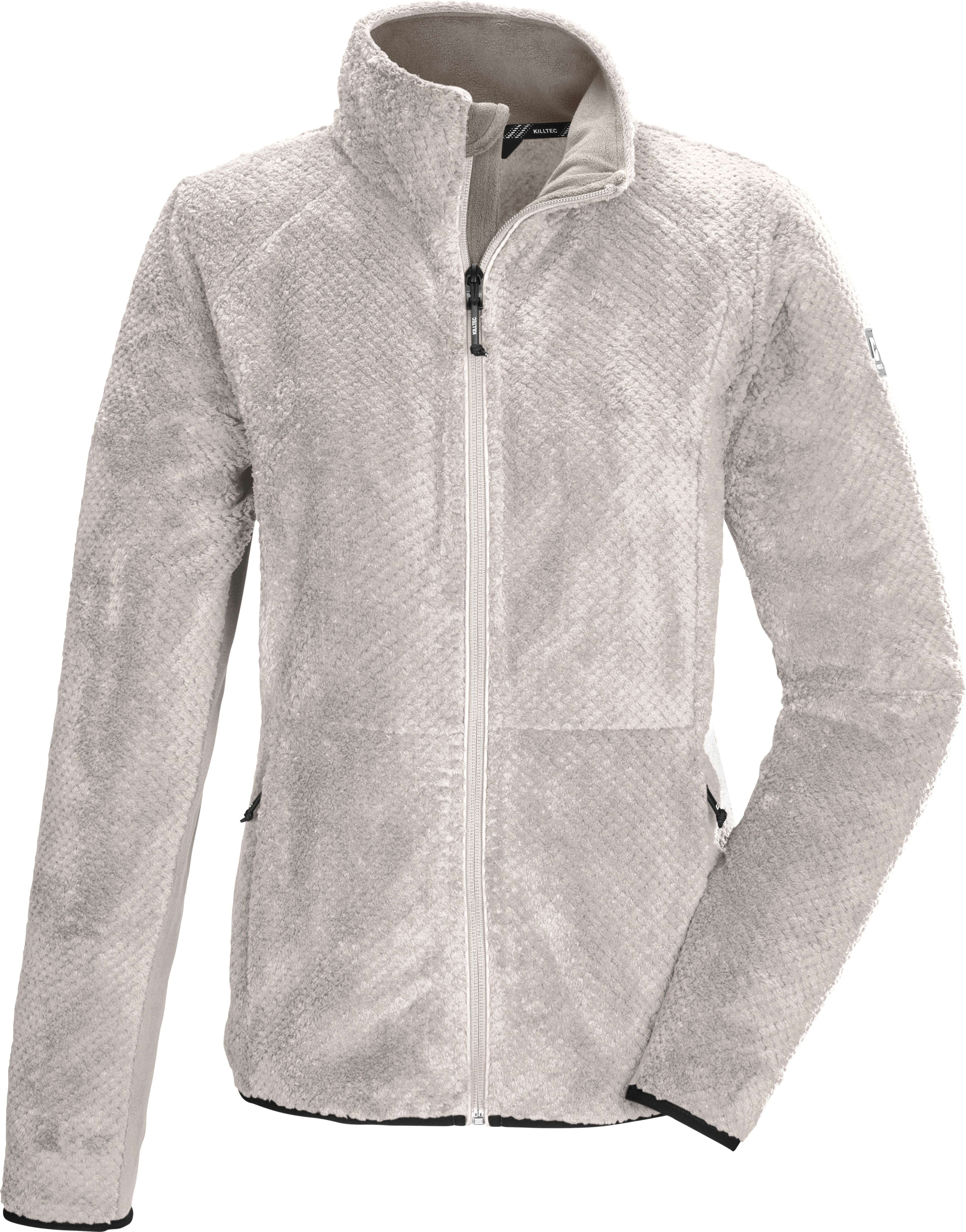 Fleecejacke KILLTEC "KOW 6 WMN KNTFLC JCKT", Damen, Gr. 50, weiss (weißer sand), Obermaterial: 100% Polyester, Jacken Fleecejacke, wärmende Fleecejacke, mit windabweisender Funktion weißer sand 50