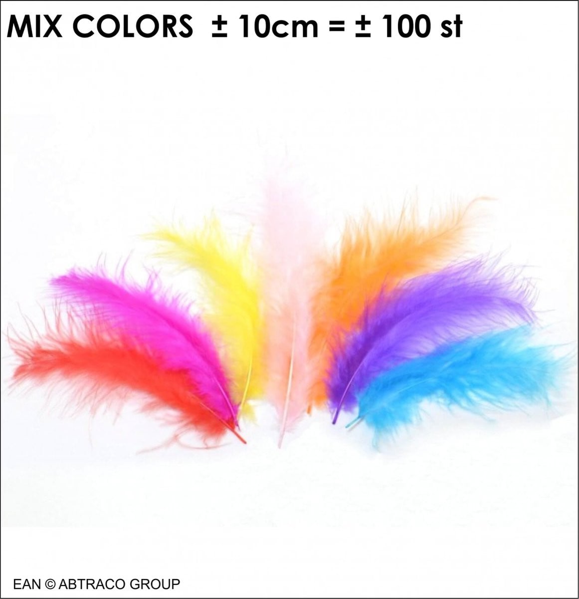 Pluimen met veertjes kleur mix, 100 stuks, ± 10 cm