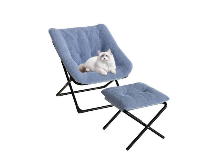 LuxusKollektion Ohrensessel Relaxsessel Ohrensessel Eisenrahmen Kaninchenfell Blau