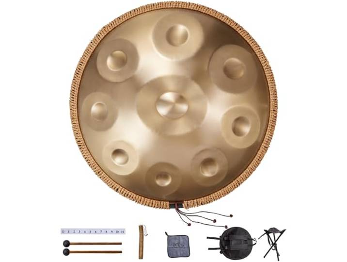 VEVOR Handpan, 55 cm, 9 Noten, D-Moll-Handtrommel, Drum-Instrument mit Schlägeln, 440-Hz-Handpan-Ständer & Tragetasche, Heilende Klangtrommel aus Stahl, Schlaginstrumente für Erwachsene & Anfänger