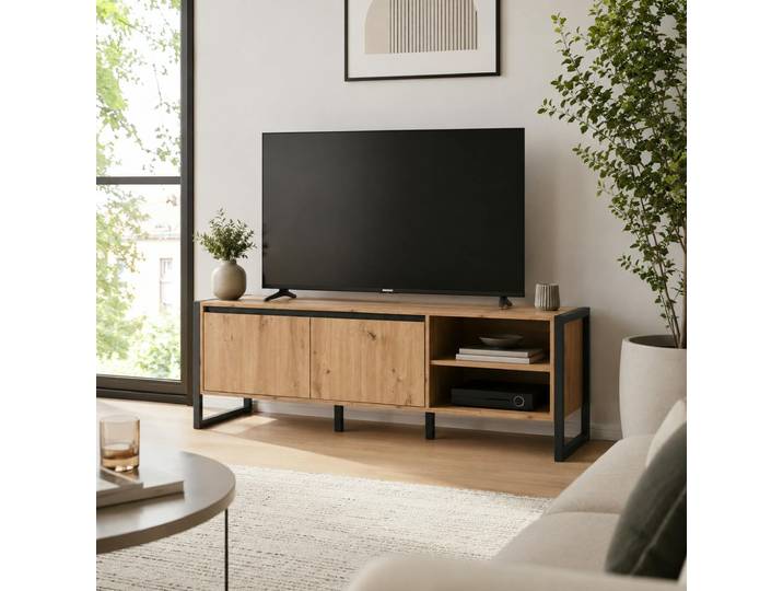 Meuble Tv Effet Chêne 2 Portes 2 Niches Alva