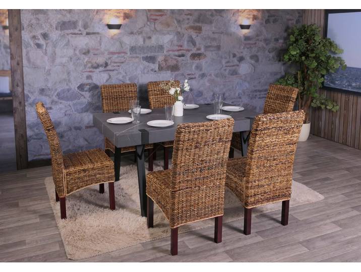 6er-Set Esszimmerstuhl Korbstuhl M69 Stuhl BALI Bananengeflecht Hell, ohne Kissen