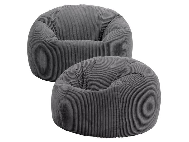 Lot de 2 poufs velours côtelé gris anthracite