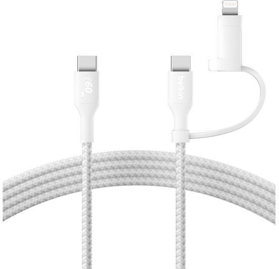 Belkin BoostCharge Pro 60W 2-in-1 USB-C Cable with Lightning Connector 1.5m - White