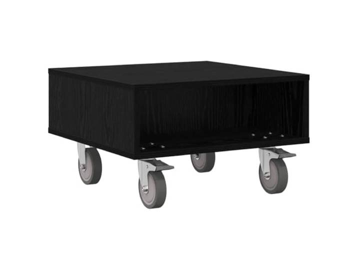 HAQWRDQSG Beistelltisch mit Rollen, Sofatisch Eichen-Optik Schwarz Mobiler Nachttisch fürs Schlafzimmer mit praktischer Ablage, zwei Feststellbremsen und stabiler Standfunktion.
