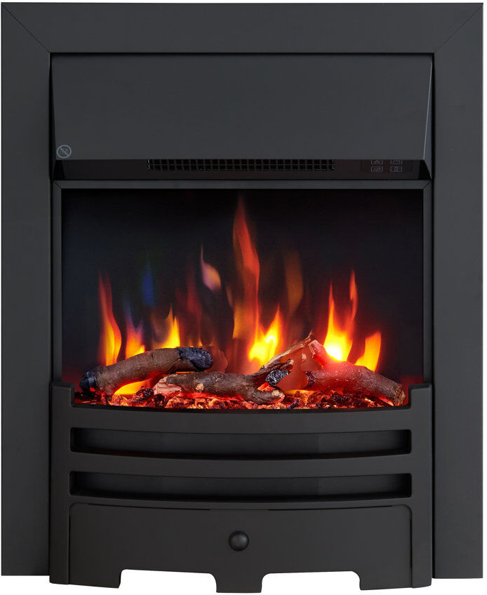 FLAMEKO 16" Freestanding Electric Fireplace Insert, Bauhaus Fret, Verona Black 60cm H X 50cm W X 17cm D