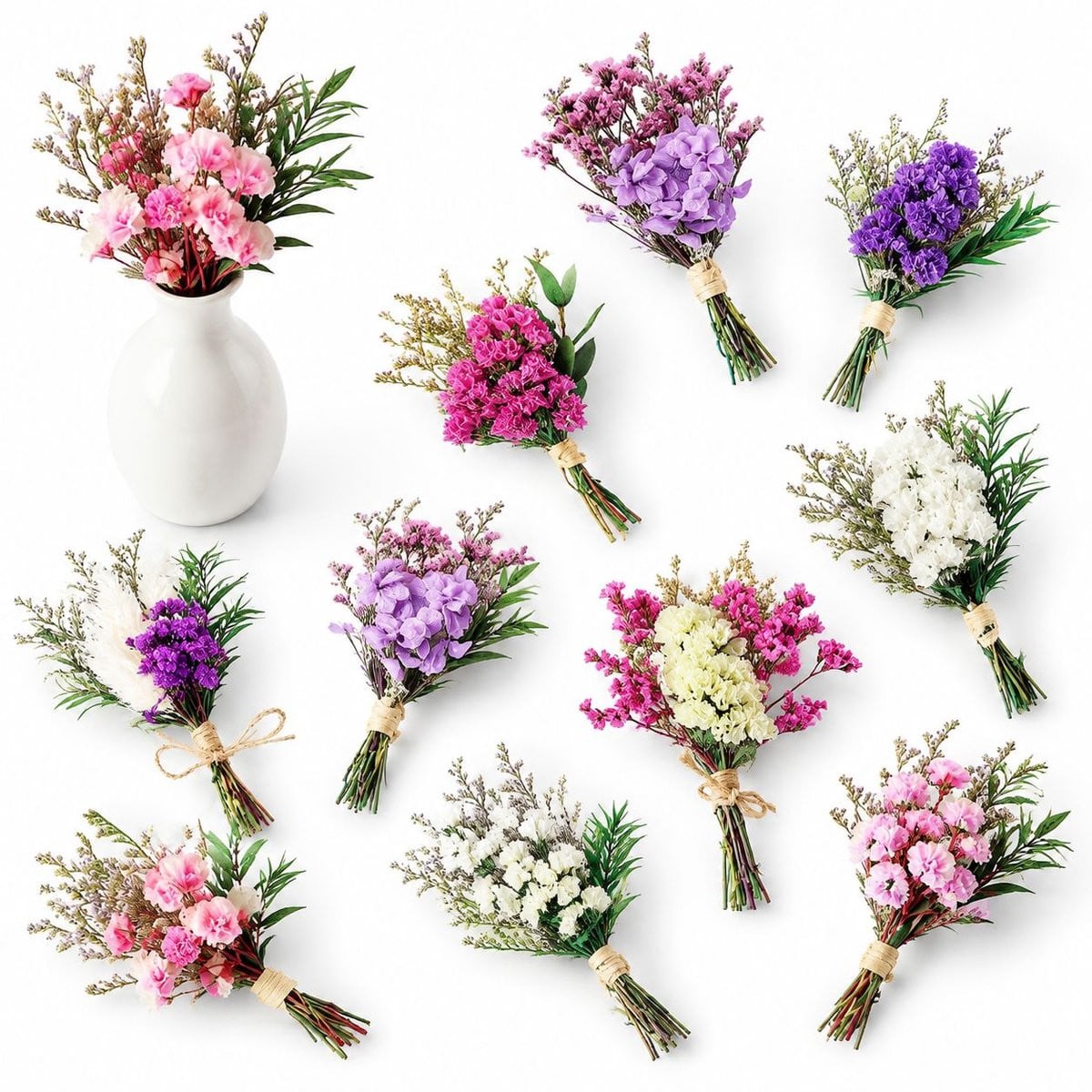 VHV Mini Droogbloemenboeketjes - 10 stuks - 10 cm